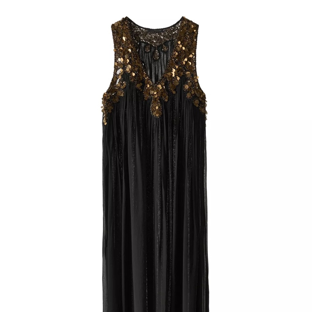 Zara pleated sequin Georgette Dress. Brand new with tags, size L